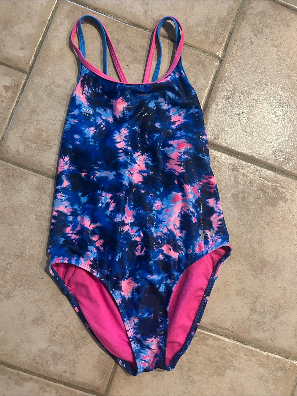 Under Armour Girls' Blue & Pink Tie-Dye One-Piece Swimsuit